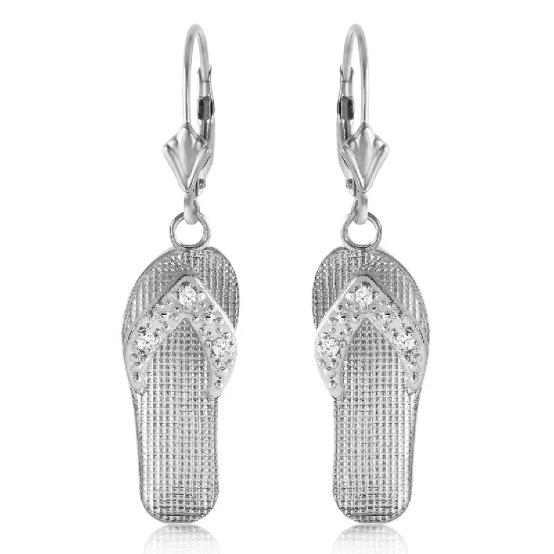 0.04 Carat 14K Solid White Gold Shoes Leverback Earrings Diamond