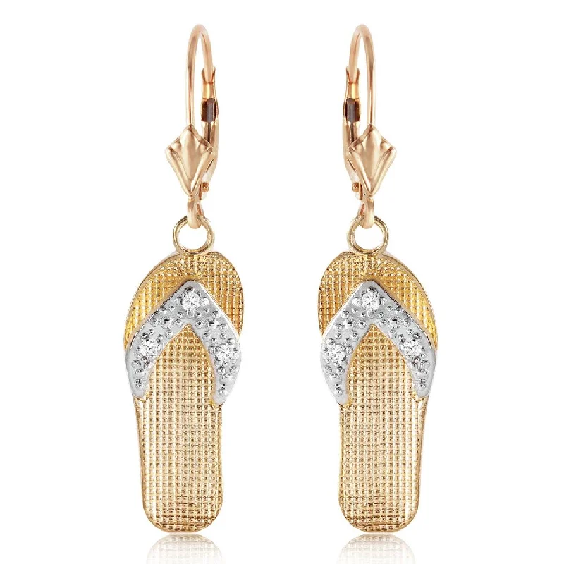 0.04 Carat 14K Solid Yellow Gold Shoes Leverback Earrings Diamond