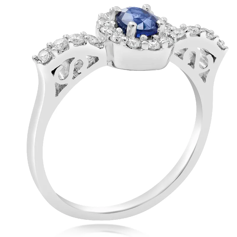 0.37ct Diamond and 0.50ct Sapphire Ring set in 18KT White Gold / R00844