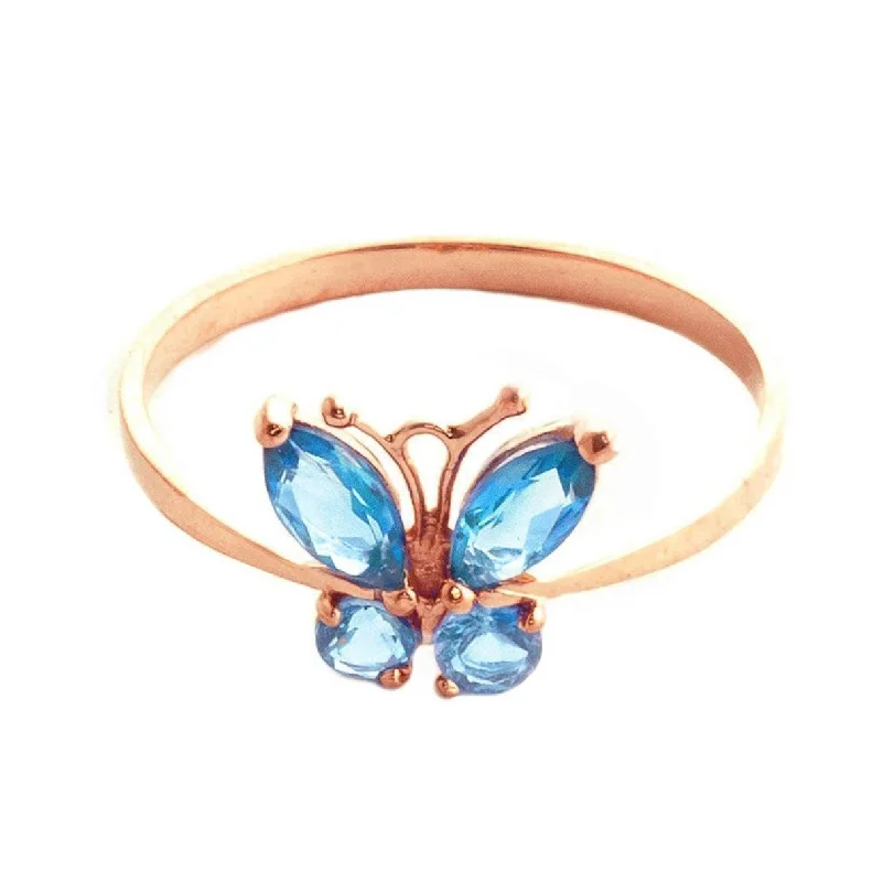 0.6 Carat 14K Solid Rose Gold Butterfly Ring Natural Blue Topaz