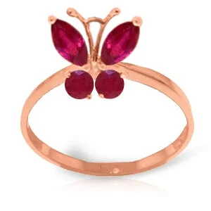 0.6 Carat 14K Solid Rose Gold Butterfly Ring Natural Ruby