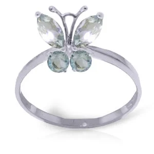 0.6 Carat 14K Solid White Gold Butterfly Ring Natural Aquamarine