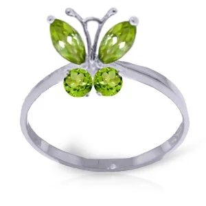 0.6 Carat 14K Solid White Gold Butterfly Ring Natural Peridot