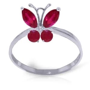 0.6 Carat 14K Solid White Gold Butterfly Ring Natural Ruby