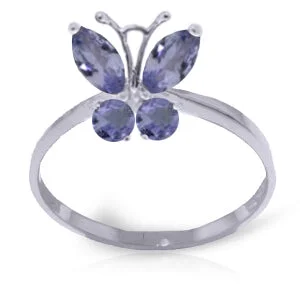 0.6 Carat 14K Solid White Gold Butterfly Ring Natural Tanzanite