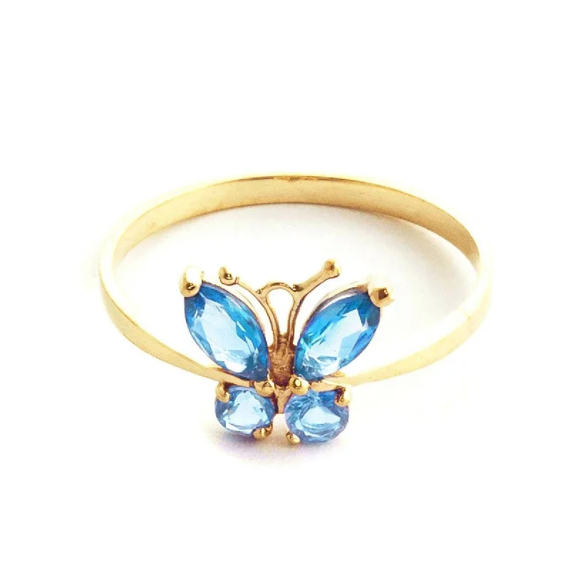 0.6 Carat 14K Solid Yellow Gold Butterfly Ring Natural Blue Topaz