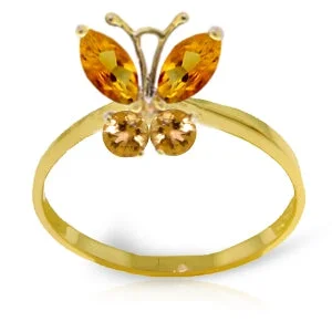 0.6 Carat 14K Solid Yellow Gold Butterfly Ring Natural Citrine