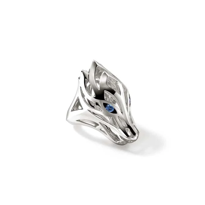 John Hardy Naga Saddle Ring with Sapphires in Sterling Silver