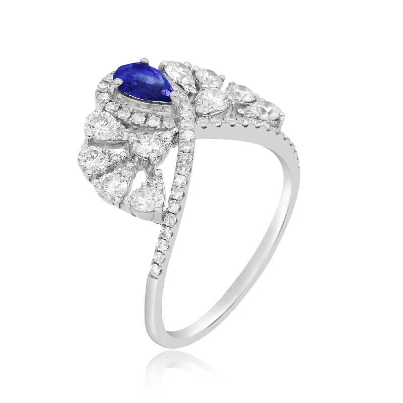 1.05ct Diamond and 0.49ct Sapphire Ring set in 14KT White Gold / R21618B