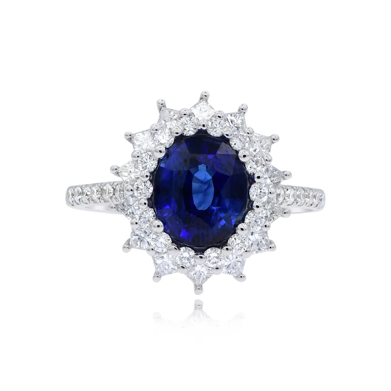 Povada's Princess Diana inspired Sapphire Ring set in 18KT White Gold / RN452