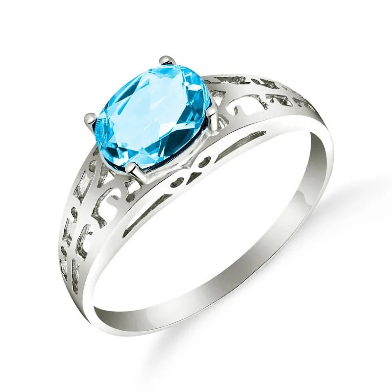 1.15 Carat 14K Solid White Gold Filigree Ring Natural Blue Topaz