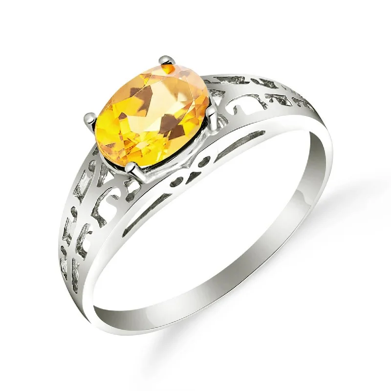 1.15 Carat 14K Solid White Gold Filigree Ring Natural Citrine