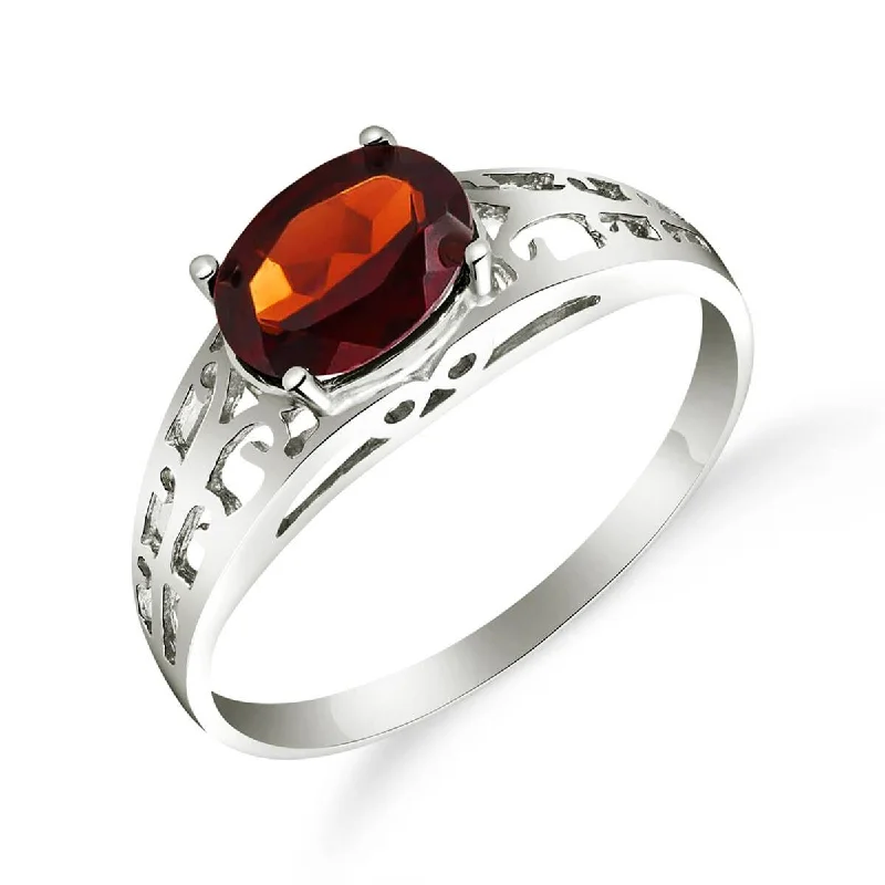 1.15 Carat 14K Solid White Gold Filigree Ring Natural Garnet