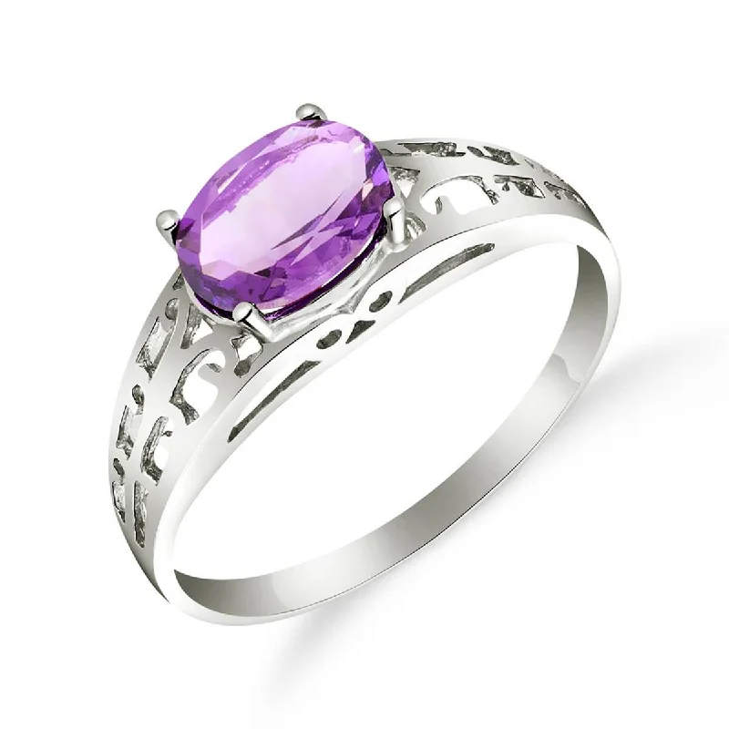 1.15 Carat 14K Solid White Gold Filigree Ring Natural Purple Amethyst