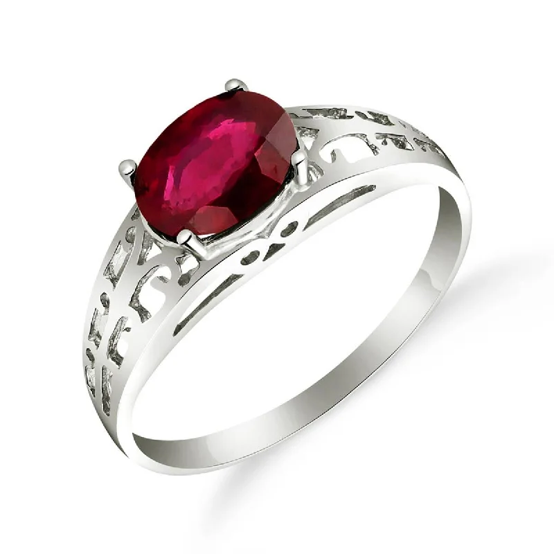 1.15 Carat 14K Solid White Gold Filigree Ring Natural Ruby