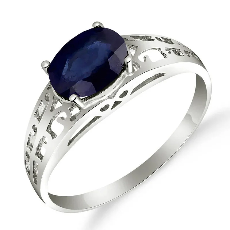 1.15 Carat 14K Solid White Gold Filigree Ring Natural Sapphire