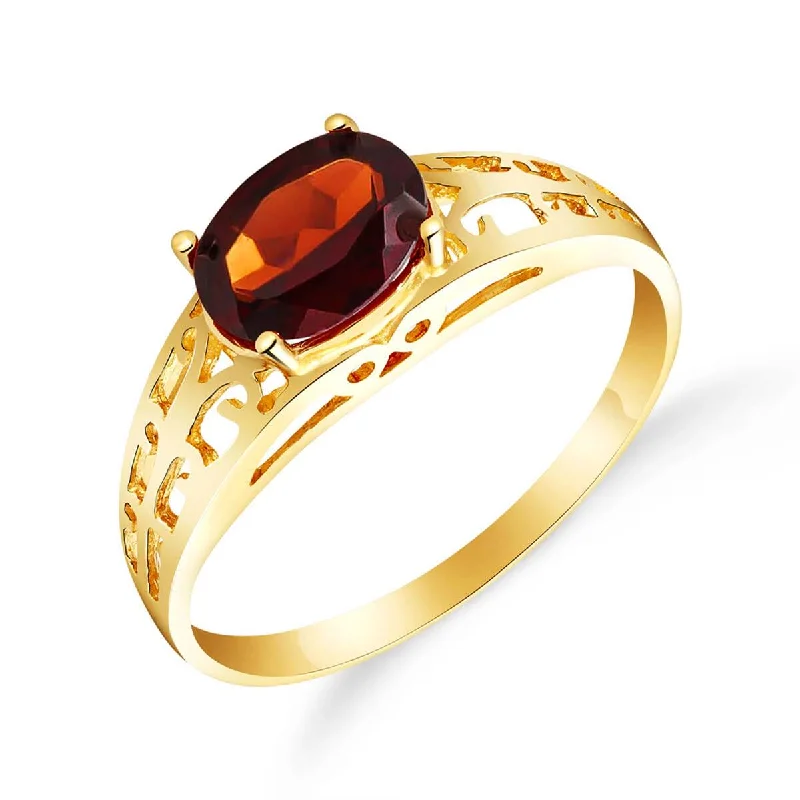 1.15 Carat 14K Solid Yellow Gold Filigree Ring Natural Garnet