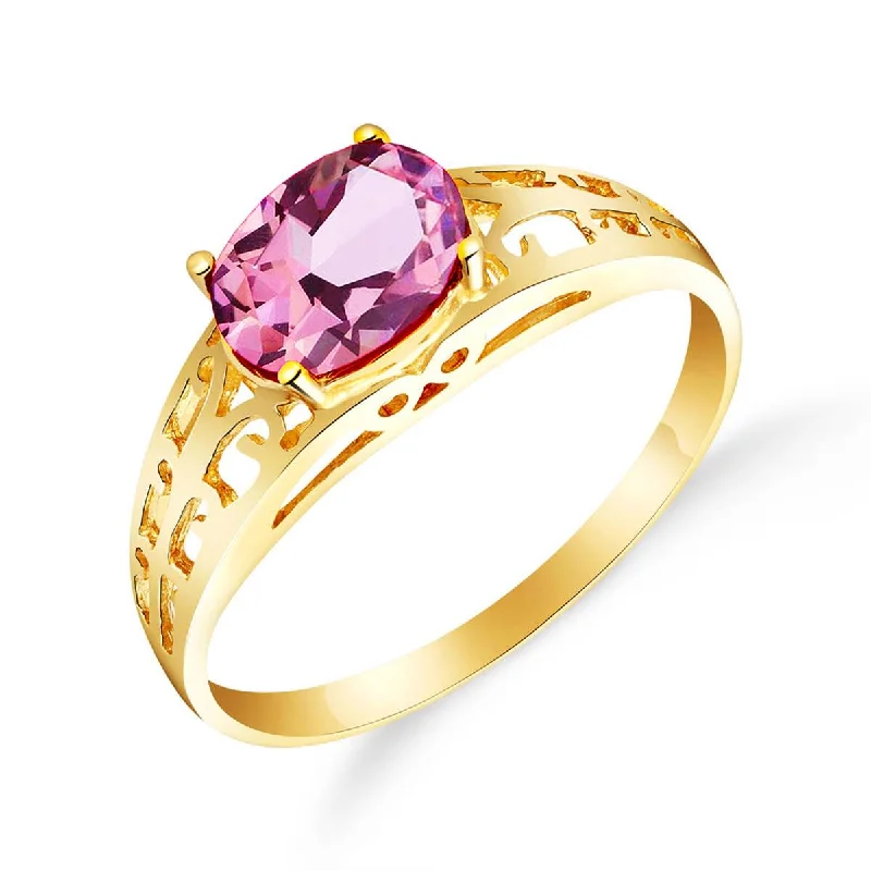 1.15 Carat 14K Solid Yellow Gold Filigree Ring Natural Pink Topaz