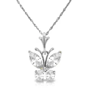 1.5 Carat 14K Solid White Gold Butterfly Necklace Cubic Zirconia