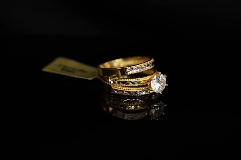 14k Shiny Two Gold Matrimony Trio Set