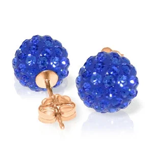 14K Solid Rose Gold Blue Cubic Zirconia Ball Stud Earrings