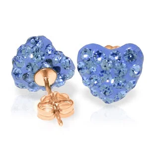 14K Solid Rose Gold Blue Cubic Zirconia Heart Stud Earrings