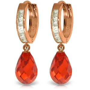 14K Solid Rose Gold Cubic Zirconia Dangling Genuine Hoop Earrings