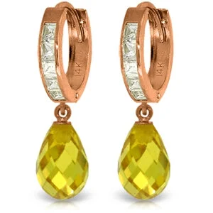 14K Solid Rose Gold Cubic Zirconia Dangling Jewelry Hoop Earrings