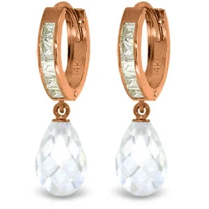 14K Solid Rose Gold Cubic Zirconia Dangling Simple Hoop Earrings