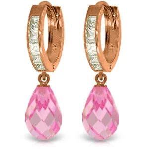 14K Solid Rose Gold Cubic Zirconia Dangling Stone Hoop Earrings