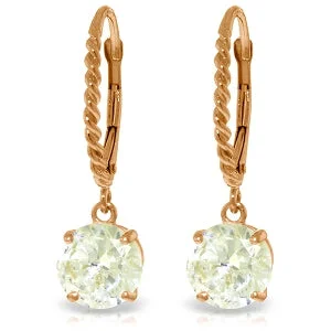 14K Solid Rose Gold Cubic Zirconia Leverback Gemstone Earrings