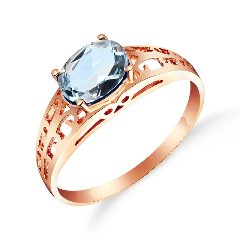 14K Solid Rose Gold Filigree Ring w/ Natural Aquamarine