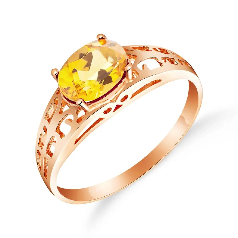 14K Solid Rose Gold Filigree Ring w/ Natural Citrine