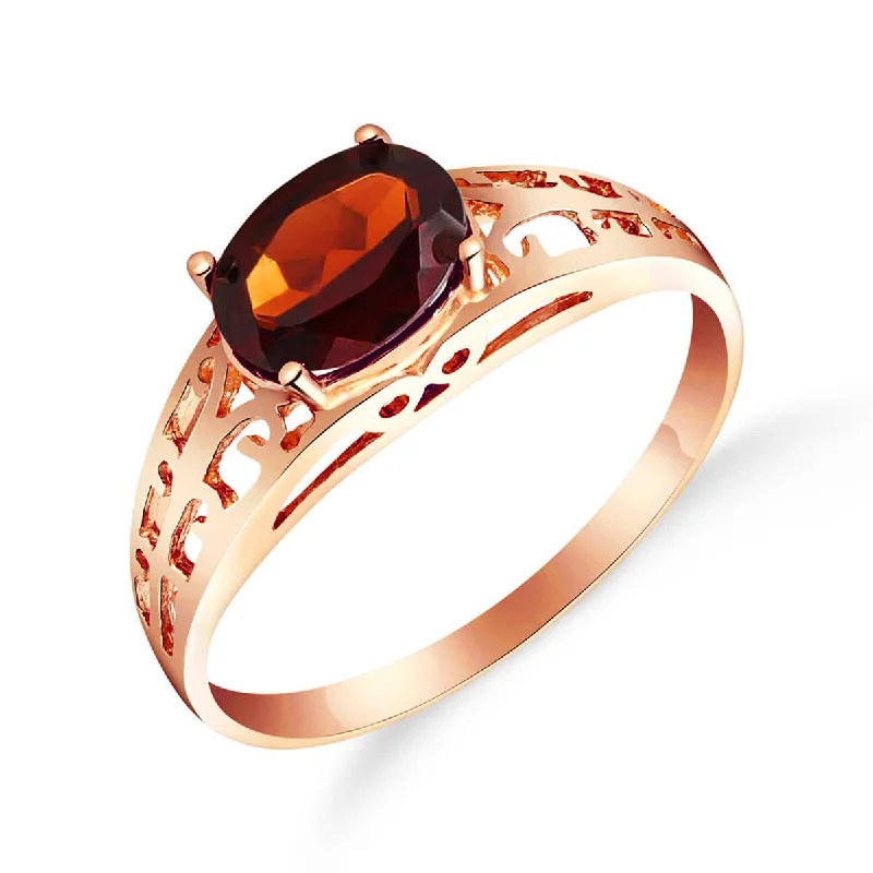 14K Solid Rose Gold Filigree Ring w/ Natural Garnet