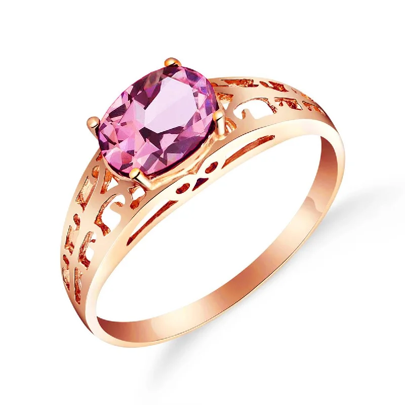 14K Solid Rose Gold Filigree Ring w/ Natural Pink Topaz