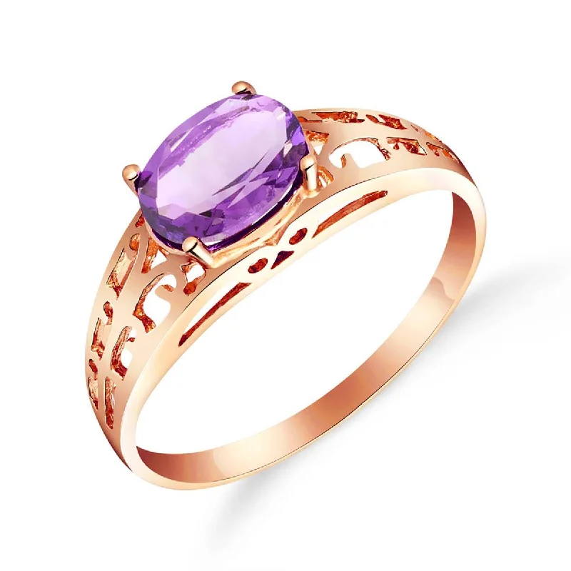 14K Solid Rose Gold Filigree Ring w/ Natural Purple Amethyst