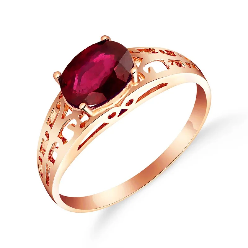 14K Solid Rose Gold Filigree Ring w/ Natural Ruby