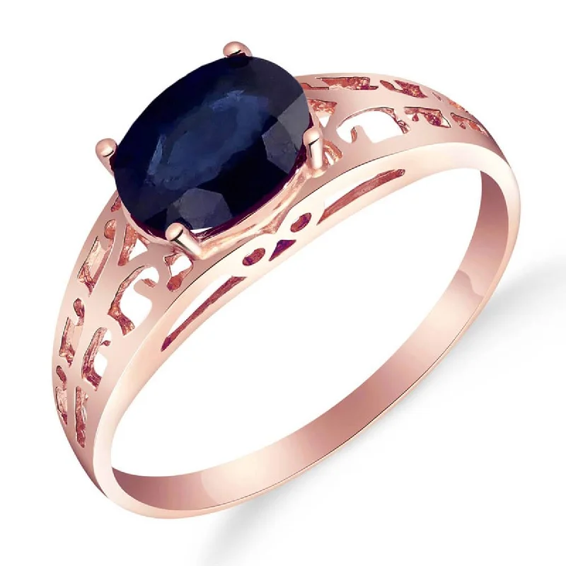 14K Solid Rose Gold Filigree Ring w/ Natural Sapphire