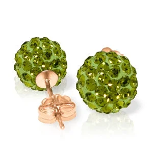 14K Solid Rose Gold Green Cubic Zirconia Ball Stud Earrings