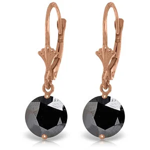 14K Solid Rose Gold Leverback Earrings w/ Black Cubic Zirconia