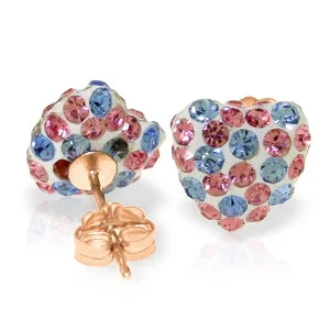 14K Solid Rose Gold Multicolor Cubic Zirconia Heart Stud Earrings