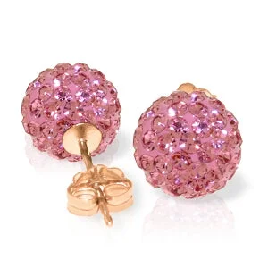 14K Solid Rose Gold Pink Cubic Zirconia Ball Stud Earrings