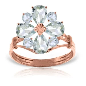 14K Solid Rose Gold Ring w/ Natural Aquamarines