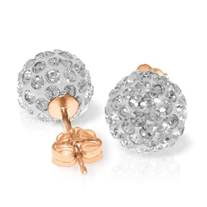 14K Solid Rose Gold Rose Cubic Zirconia Ball Stud Earrings