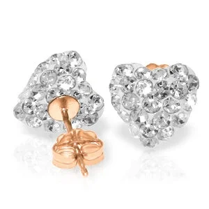 14K Solid Rose Gold Rose Cubic Zirconia Heart Stud Earrings