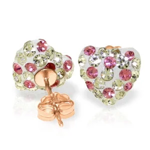 14K Solid Rose Gold Rose & Pink Cubic Zirconia Heart Stud Earrings