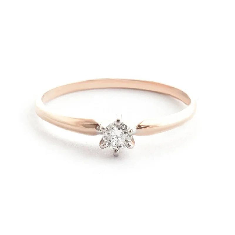 14K Solid Rose Gold Solitaire Ring w/ 0.15 Carat Natural Diamond