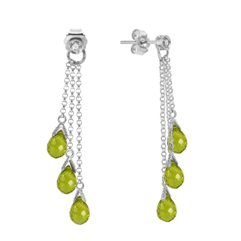 14K Solid White Gold Chandelier Earrings w/ Diamonds & Peridots