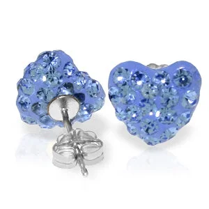 2.65 Carat 14K Solid White Gold Blue Cubic Zirconia Heart Stud Earrings