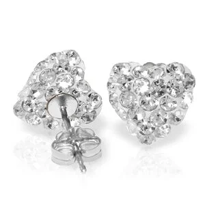 2.65 Carat 14K Solid White Gold White Cubic Zirconia Heart Stud Earrings